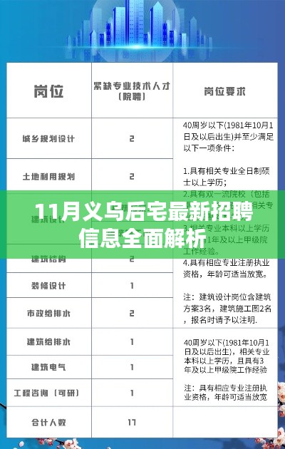11月义乌后宅最新招聘信息全面解析