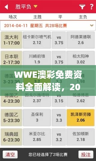 WWE澳彩免费资料全面解读，2024年11月19日前沿分析_QIC9.26.67精选版