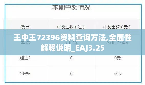 王中王72396资料查询方法,全面性解释说明_EAJ3.25