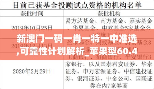 新澳门一码一肖一特一中准选,可靠性计划解析_苹果型60.403