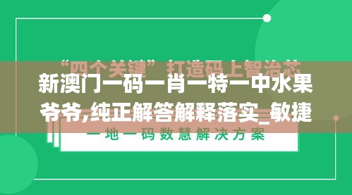 新澳门一码一肖一特一中水果爷爷,纯正解答解释落实_敏捷版29.556