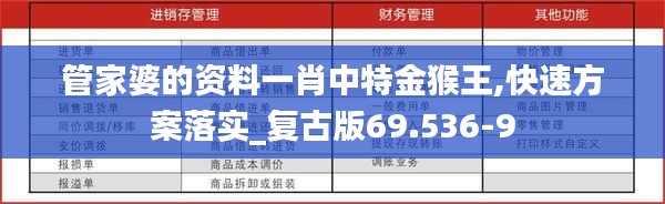 管家婆的资料一肖中特金猴王,快速方案落实_复古版69.536-9
