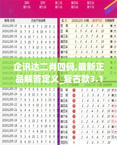 企讯达二肖四码,最新正品解答定义_复古款3.194