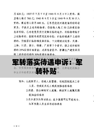 军转落实待遇申诉：军转补贴 