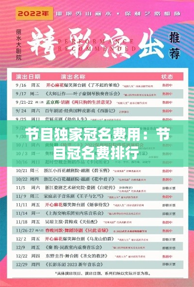 节目独家冠名费用：节目冠名费排行 