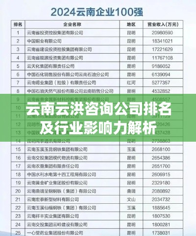 云南云洪咨询公司排名及行业影响力解析