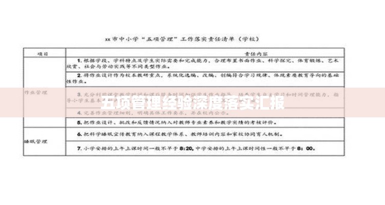 五项管理经验深度落实汇报