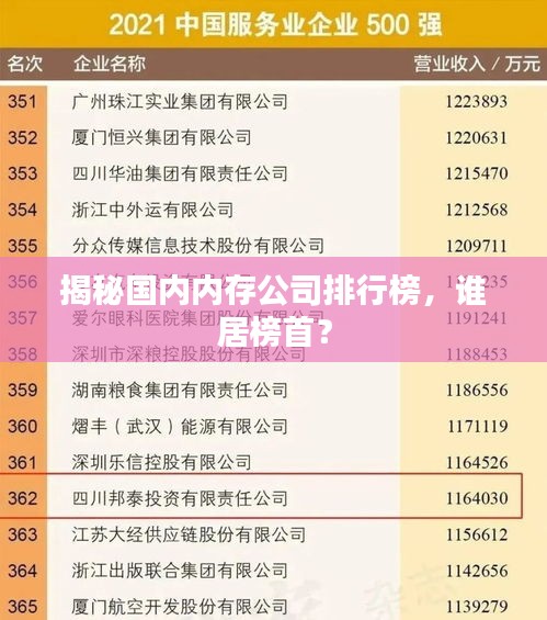 揭秘国内内存公司排行榜，谁居榜首？