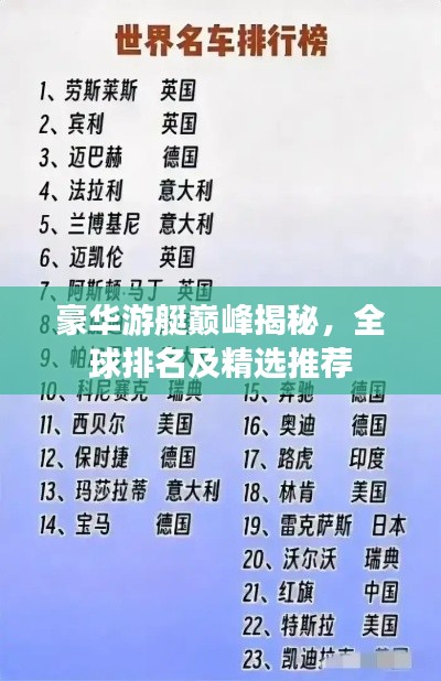 豪华游艇巅峰揭秘，全球排名及精选推荐