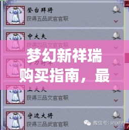梦幻新祥瑞购买指南，最新攻略速递