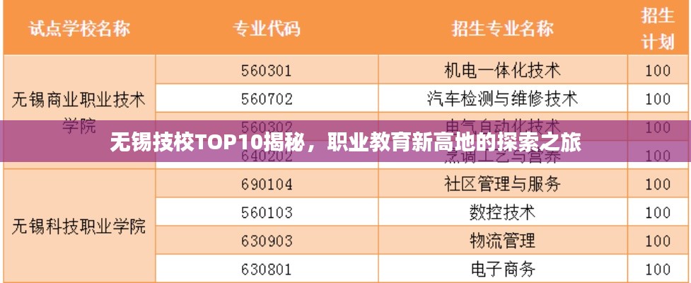 无锡技校TOP10揭秘，职业教育新高地的探索之旅