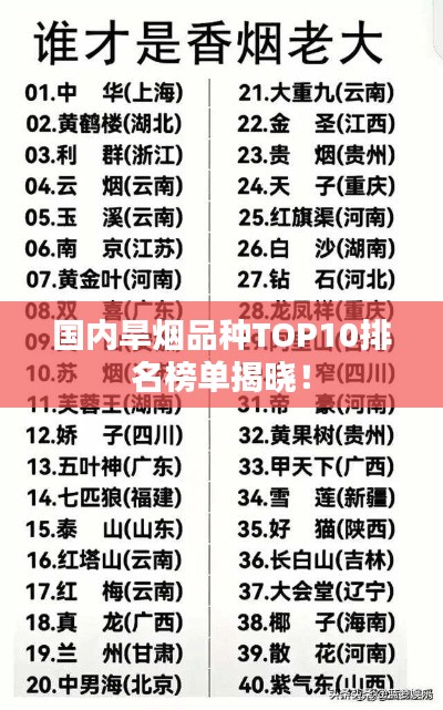 国内旱烟品种TOP10排名榜单揭晓！