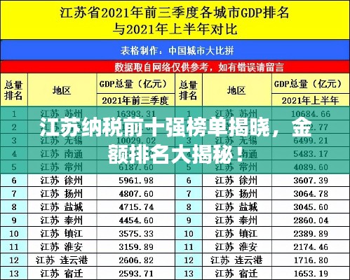 江苏纳税前十强榜单揭晓，金额排名大揭秘！