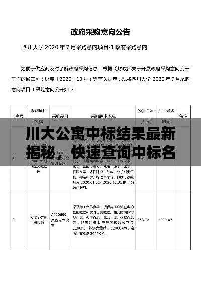 川大公寓中标结果最新揭秘，快速查询中标名单！