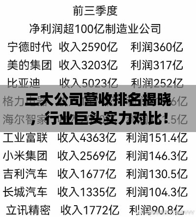 三大公司营收排名揭晓，行业巨头实力对比！