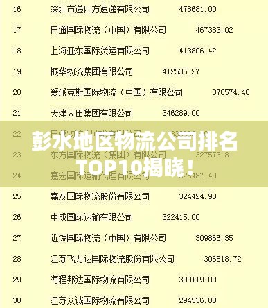 彭水地区物流公司排名TOP10揭晓！