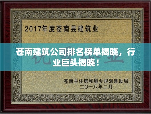 苍南建筑公司排名榜单揭晓，行业巨头揭晓！